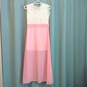 NWOT Sz S pink and white lace polyester A-Line sleeveless dress
